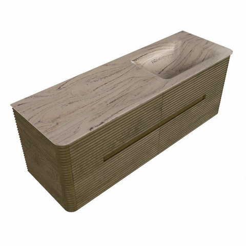 Mondiaz CIRO-DLUX Badkamermeubelset - 140x45x50cm - Solid surface wastafel Arena - 1 wasbak Rechts - zonder kraangaten - 4 lades - Dusk SW1533817