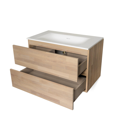 BRAUER Glacier wastafel - 80x46x2cm - 1 wasbak - 1 kraangat- fine stone - mat wit OUTLETSTORE STORE34540