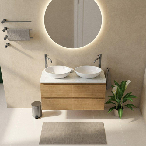 Saniclass Holz Pure Badkamermeubelset - 120x45x63cm - Dia marmeren wastafelblad gepolijst (wit) - 2 kraangaten - 4 lades - mat eiken natural (hout) SW1478369