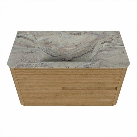 Mondiaz CIRO-DLUX Badkamermeubelset - 90x45x50cm - Solid surface wastafel Glace - 1 wasbak Midden - 1 kraangat - 2 lades - Oak SW1530824