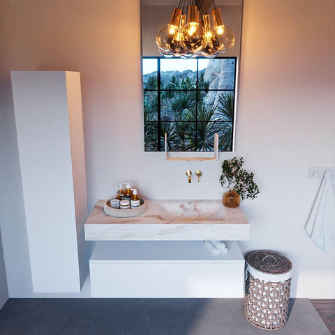 Mondiaz ALAN-DLUX Ensemble de meuble - 110cm - meuble Talc mat - 1 tiroir - Lavabo Cloud Frappe suspendu - vasque Droite - 0 trous de robinet SW805036
