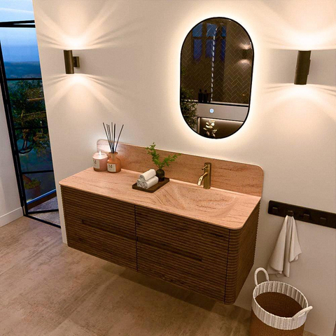 Mondiaz CIRO-DLUX Badkamermeubelset - 130x45x50cm - Solid surface wastafel Saba - 1 wasbak Rechts - 1 kraangat - 4 lades - Dusk SW1533336