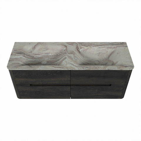 Mondiaz CIRO-DLUX Badkamermeubelset - 130x45x50cm - Solid surface wastafel Glace - 2 wasbak Dubbel - 2 kraangaten - 4 lades - Shadow SW1532237