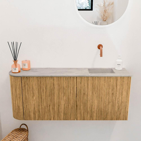Mondiaz JOYA-DLUX Meuble de salle de bains 101,6cm - arrondi gauche couleur Chêne - Vasque FAYE position Droite Sans trou de robinet couleur Glace SW1422046
