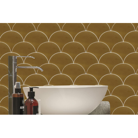 Terravito Cavoa carreau mural - 13.4x15cm - 7mm - Écaille de poisson - Or brillant SW647618