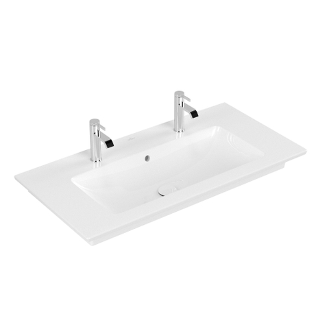 Villeroy & Boch Venticello Meubelwastafel - wasbak midden - 2 kraangaten - 100x50cm - overloop - ceramic+ - wit 1025117