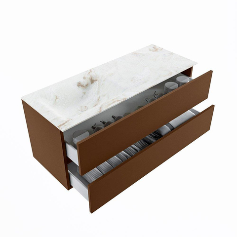 MONDIAZ VICA-DLUX Ensemble meuble de salle de bains - 120cm - meuble bas Rust - 2 tiroirs - lavabo encastré Cloud gauche - 1 trou de robinet - version haute 60cm - Frappe SW1089107