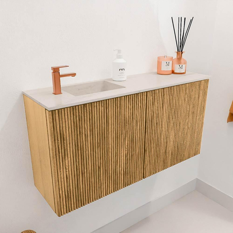 Mondiaz JOYA-DLUX 80cm meuble de salle de bains - couleur Oak - Vasque FAYE position Gauche 1 trou de robinet couleur Meli. SW1423974