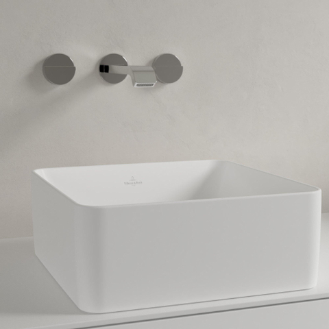 Villeroy & Boch Collaro opzetwastafel vierkant - 38x38cm - zonder overloop - zonder kraangat CeramicPlus - Stone White (mat wit) SW336078