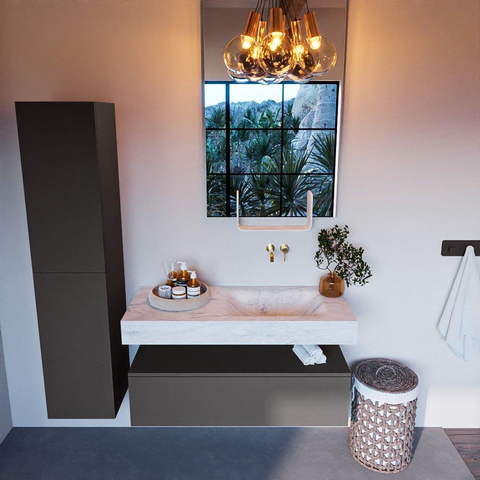 Mondiaz ALAN-DLUX Ensemble de meuble - 110cm - meuble Dark grey mat - 1 tiroir - Lavabo Cloud Opalo suspendu - vasque Droite - 0 trous de robinet SW806418