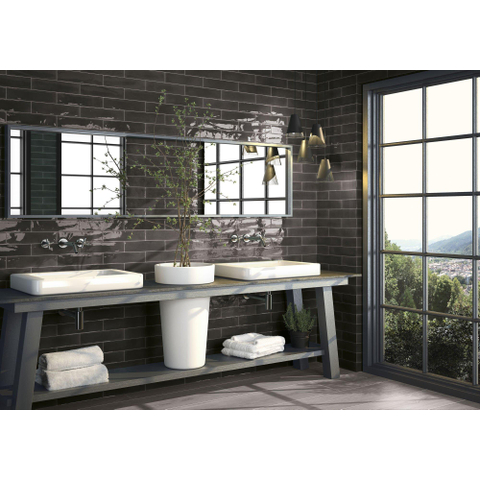 ÉCHANTILLON Terravito Almicoa carreau mural - 7,5x30cm - 8,6mm - Rectangle - Noir Brillant SW735611