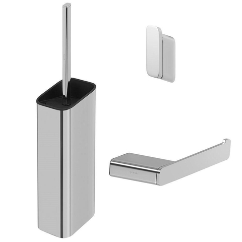Geesa Shift Set d'accessoires toilettes; brosse avec support, porte-rouleau sans couvercle et crochet serviette Chrome SW641319