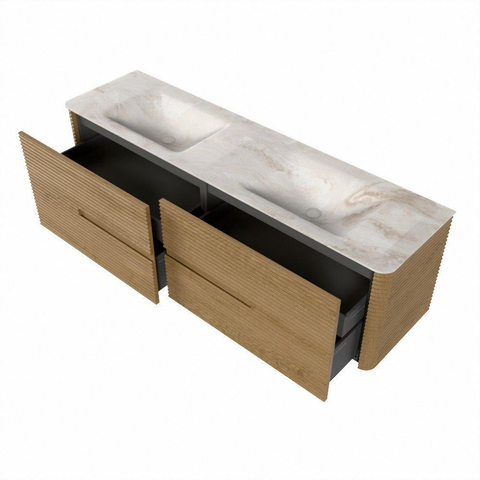 Mondiaz CIRO-DLUX Badkamermeubelset - 170x45x50cm - Solid surface wastafel Frappe - 2 wasbak Dubbel - zonder kraangaten - 4 lades - Oak SW1530896