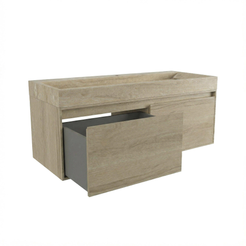 Forzalaqua Ibiza Ensemble meuble de salle de bains - 120x50x50cm - 2 tiroirs - lavabo en travertin - 1 trou de robinet - jeu de supports - bouchen de vidage - smoke SW1476890