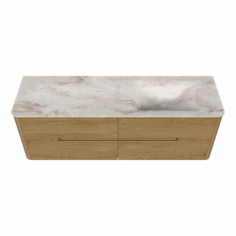 Mondiaz CIRO-DLUX Meuble de salle de bains - 150x45x50cm - Lavabo solid surface Frappe - 1 vasque à droite - 1 trou de robinet - 4 tiroirs - Chêne SW1530880