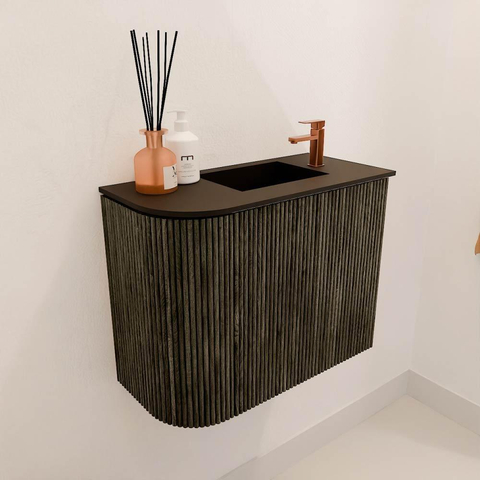 Mondiaz JOYA 51.6cm meuble de toilette - arrondi gauche couleur Shadow - Vasque FAYE position Droite 1 trou de robinet couleur Urban. SW1421522