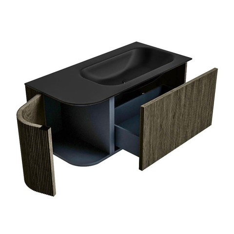 Mondiaz KURVE Ensemble meuble de salle de bains - 95x46x40cm - 1 tiroir - 1 porte - vasque solid surface - droite - sans trou de robinet - Shadow SW1414176