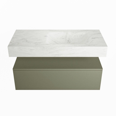 MONDIAZ ALAN - DLUX Ensemble de meuble de salle de bains - 100cm - meuble bas - Army - 1 tiroir - lavabo suspendu - vasque à droite - 0 trous de robinet - Opalo SW806782