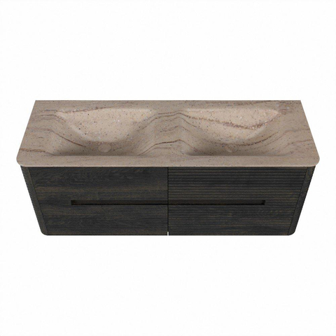 Mondiaz CIRO-DLUX Meuble de salle de bains - 130x45x50cm - Plan de toilette en solid surface Saba - 2 vasques Double - 2 trous de robinet - 4 tiroirs - Shadow SW1532708