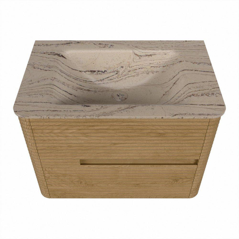 Mondiaz CIRO-DLUX Meuble de salle de bains - 70x45x50cm - Plan vasque en solid surface Arena - 1 vasque au milieu - 1 trou de robinetterie - 2 tiroirs - Chêne SW1530955