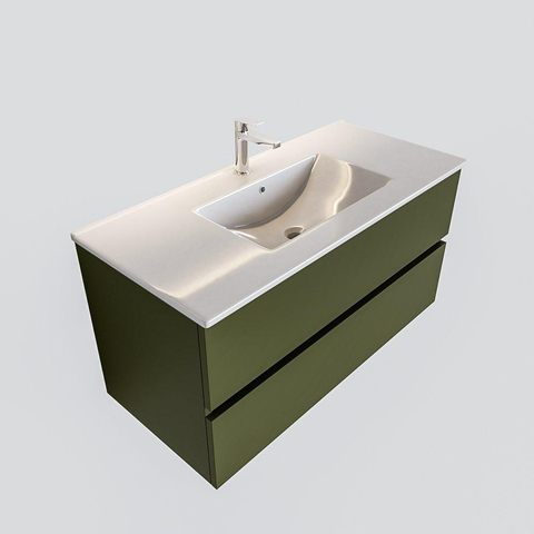 MONDIAZ VICA Ensemble de meuble salle de bain - 100cm - 2 tiroirs - lavabo Denia central - 1 trou de robinet - solid surface army SW410065