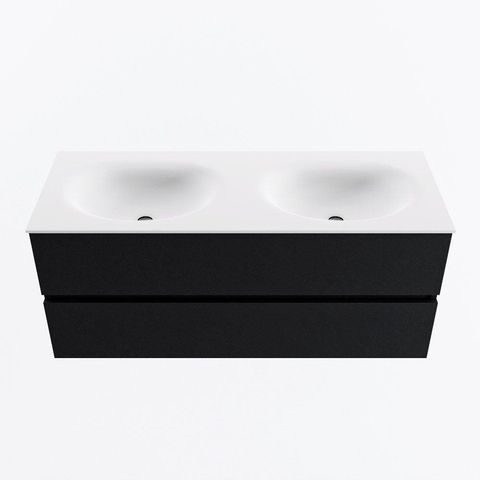 MONDIAZ VICA meuble sous lavabo 120cm Urban 2 tiroirs. Lavabo MOON double sans trou de robinet, couleur Talc. SW1381932