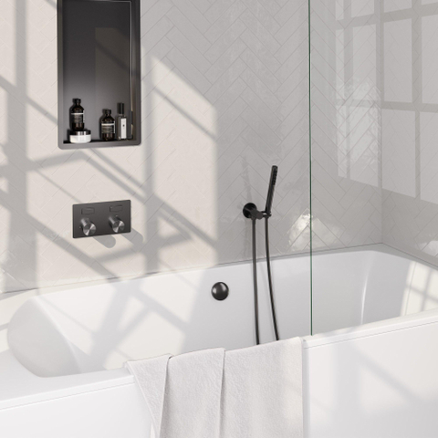 BRAUER Stripe Mitigeur thermostatique baignoire - boutons-poussoirs - SET 03 - encastré - combinaison remplissage baignoire - douchette à main barre - flexible de douche - coude mural - gunmetal brossé PVD SW1434987