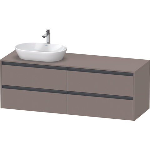 Duravit Ketho.2 Wastafelonderbouwkast - inclusief consoleplaat - met 4 laden - voor waskom links - 160x55x56.8cm - met handgrepen antraciet - basalt mat SW772692