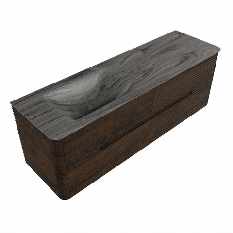 Mondiaz CIRO-DLUX Badkamermeubelset - 150x45x50cm - Solid surface wastafel Sombra - 1 wasbak Links - zonder kraangaten - 4 lades - Walnut SW1530748