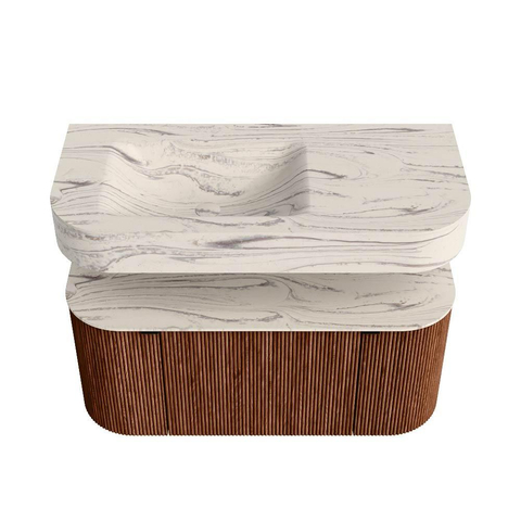 MONDIAZ THOR-DLUX Meuble de salle de bains - 100cm - arrondi gauche + droite - couleur Ruby - 1 tiroir et 2 portes - Vasque suspendue CLOUD Gauche sans trou de robinet - couleur Nata SW1467586