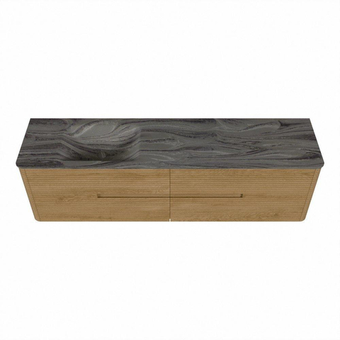 Mondiaz CIRO-DLUX Badkamermeubelset - 180x45x50cm - Solid surface wastafel Sombra - 1 wasbak Links - 1 kraangat - 4 lades - Oak SW1531321
