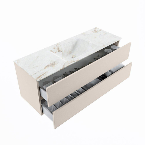 MONDIAZ VICA-DLUX Ensemble meuble de salle de bains - 130cm - sous-meuble linen - 2 tiroirs - vasque encastrée cloud centrale - sans trous de robinet - version haute 60cm - frape SW1089038