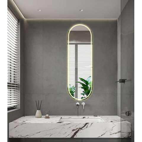 Saniclass Shine armoire de toilette – ovale – 45 x 140 x 14 cm – LED indirecte tout autour – chauffage de miroir – Noir SW1471813