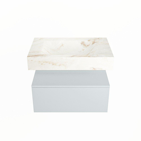 Mondiaz ALAN-DLUX Ensemble de meuble - 70cm - meuble Clay mat - 1 tiroir - Lavabo Cloud Frappe suspendu - vasque Centre - 0 trous de robinet SW804914