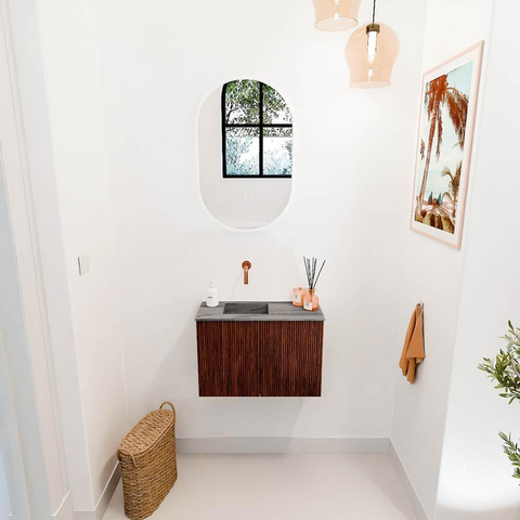 Mondiaz JOYA-DLUX 60cm toiletmeubel - kleur Ruby - Wastafel FAYE positie Links Zonder kraangat kleur Sombra. SW1425653