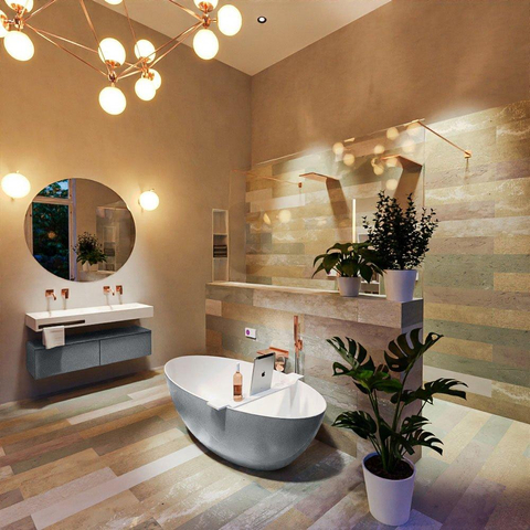 MONDIAZ ROCK Baignoire îlot - 170x70cm - couleur Plata / Talc SW1015106