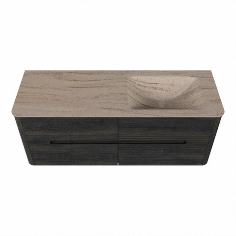 Mondiaz CIRO-DLUX Ensemble de meubles de salle de bains - 130x45x50cm - Plan-vasque Solid surface Saba - 1 lavabo à droite - 1 trou de robinet - 4 tiroirs - Shadow SW1532700
