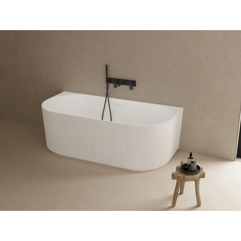 ZEZA Blend half vrijstaand bad - ribbel - 170x80x58cm - met afvoer - acryl - mat wit - licht beschadigd - OUTLET UDEN STORE45181