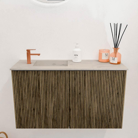 Mondiaz JOYA-DLUX 70cm toiletmeubel - kleur Dusk - Wastafel FAYE positie Links 1 kraangat kleur Opalo. SW1423292