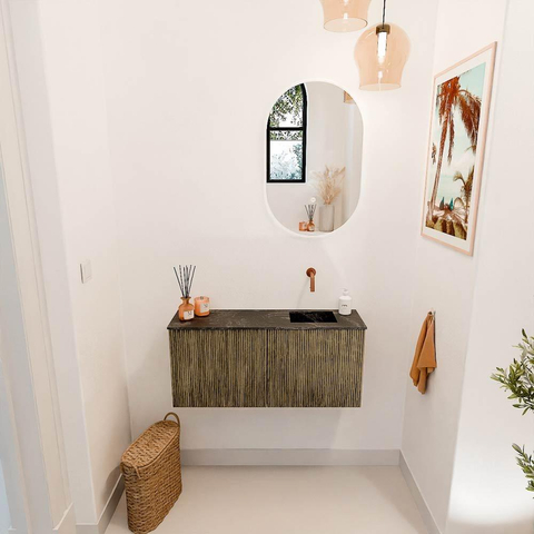 Mondiaz JOYA-DLUX 90cm toiletmeubel - kleur Dusk - Wastafel FAYE positie Rechts Zonder kraangat kleur Lava. SW1423226