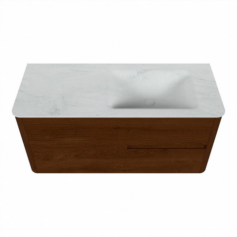 Mondiaz CIRO-DLUX Meuble de salle de bains - 110x45x50cm - Plan vasque Solid surface Opalo - 1 vasque à droite - sans trous de robinet - 2 tiroirs - Ruby SW1531630
