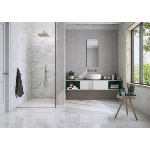 Terravito Alpuro carreau mural et de sol - 30x60cm - 9mm - Rectangle - rectifié - aspect marbre - blanc/noir brillant SW359737