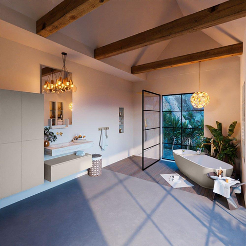 Mondiaz ALAN-DLUX Ensemble de meuble - 100cm - meuble Linen mat - 1 tiroir - Lavabo Cloud Frappe suspendu - vasque Gauche - 0 trous de robinet SW805386
