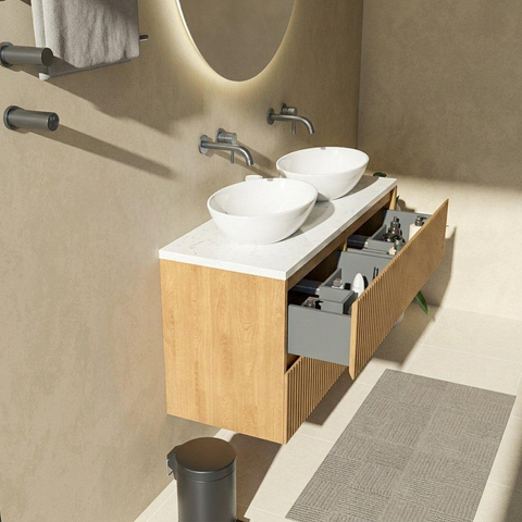 Saniclass Holz Atelier Badkamermeubelset - 120x45x63cm - Dia marmeren wastafelblad gepolijst (wit) - zonder kraangat - 4 lades - mat eiken natural (hout) SW1478356