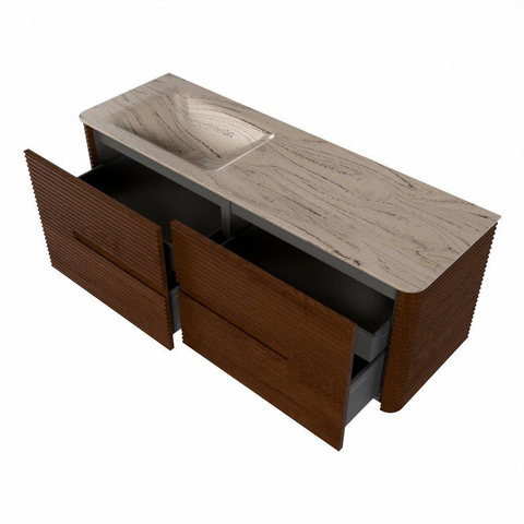 Mondiaz CIRO-DLUX Badkamermeubelset - 140x45x50cm - Solid surface wastafel Arena - 1 wasbak Links - 1 kraangat - 4 lades - Ruby SW1531770