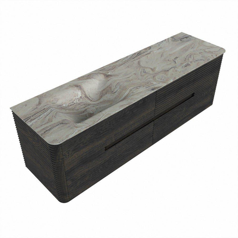 Mondiaz CIRO-DLUX Badkamermeubelset - 160x45x50cm - Solid surface wastafel Glace - 1 wasbak Links - 1 kraangat - 4 lades - Shadow SW1532245