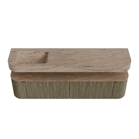 MONDIAZ THOR-DLUX Meuble de salle de bains 190cm arrondi gauche + droite couleur Shadow avec 2 tiroirs et 2 portes. Vasque suspendue CLOUD Gauche 1 trou de robinet couleur Arena. SW1466618