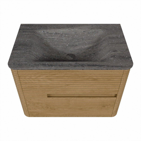 Mondiaz CIRO-DLUX Ensemble de meubles de salle de bains - 70x45x50cm - lavabo en solid surface Oza - 1 vasque au milieu - sans trous de robinet - 2 tiroirs - Chêne SW1531100
