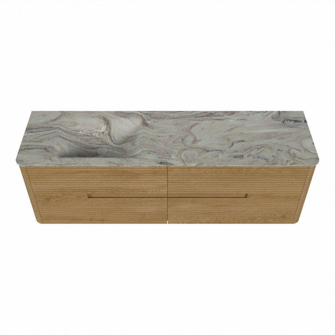 Mondiaz CIRO-DLUX Badkamermeubelset - 160x45x50cm - Solid surface wastafel Glace - 1 wasbak Links - 1 kraangat - 4 lades - Oak SW1530828
