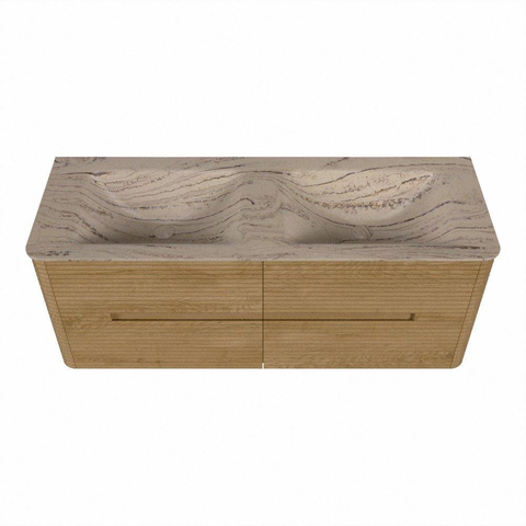 Mondiaz CIRO-DLUX Badkamermeubelset - 130x45x50cm - Solid surface wastafel Arena - 2 wasbak Dubbel - zonder kraangaten - 4 lades - Oak SW1533788